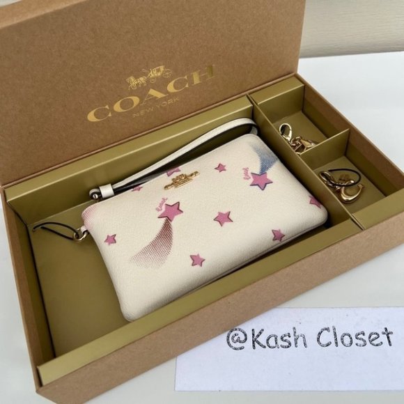 COACH Boxed Corner Zip Wristlet With Disco Star Print - Picture 2 of 7